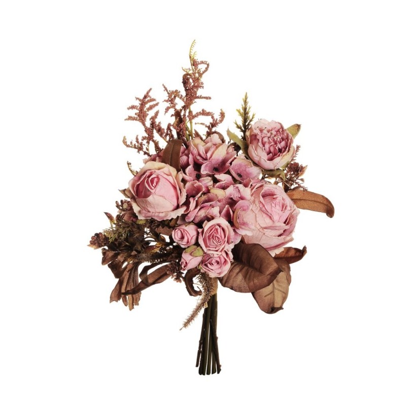 Lot de 12 - Bouquet artificiel de roses et hortensias X6, 37 cm - rose 