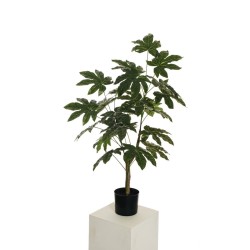 Lot de 4 - Plante artificielle d'aralia toucher réel en pot, 100 cm - vert 