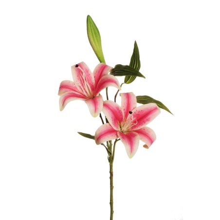 Lot de 12 - Tige artificielle de lys tigré impression 3D toucher réel X2, 73 cm - fuchsia crème 
