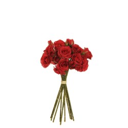 Lot de 12 Mini frisco rose bouquet x9 avec 18 fleurs de 4,5 cm et 18 boutons, 30 cm artificielle rouge 