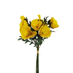 Lot de 12 Bouquet de pavots frisés x3 avec 6 fleurs et 3 boutons, 56 cm artificiel jaune 