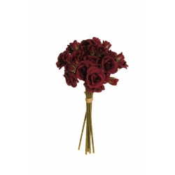 Lot de 12 Mini bouquet de roses frisco x9 avec 18 fleurs de 4,5 cm et 18 boutons, 30 cm artificiel rouge 