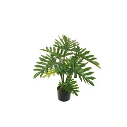 Lot de 2 Plante philodendron selloum avec 8 feuilles réalistes dans un pot en plastique ø 18 cm, h 14,5 cm, 80 cm artificiel rou