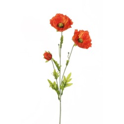 Lot de 48 Tige de coquelicots x3 avec 2 fleurs, 1 bouton ouvert et tige floconnée, tête ø 10 cm, 71 cm artificielle orange n° 5 