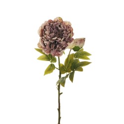 Lot de 24 Bouquet de pivoines artificiel en soie d'aspect sec x2 avec 1 fleur et 1 bouton, collection renaissance, 58 cm. - viol