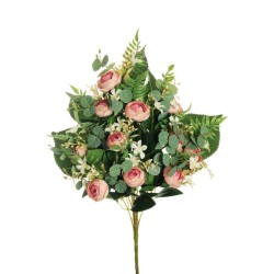 Lot de 6 Mini renoncule, plastique et tissus de remplissage demi artificiel mauve 