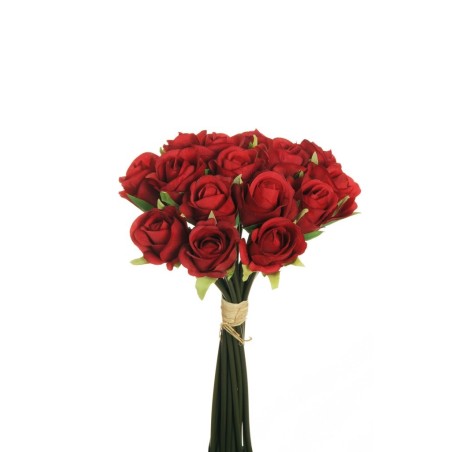 Lot de 12 Bouquet de boutons de roses chloe x15 avec tige en pvc, tête 4 x 4 cm, 26,5 cm artificiel rouge 