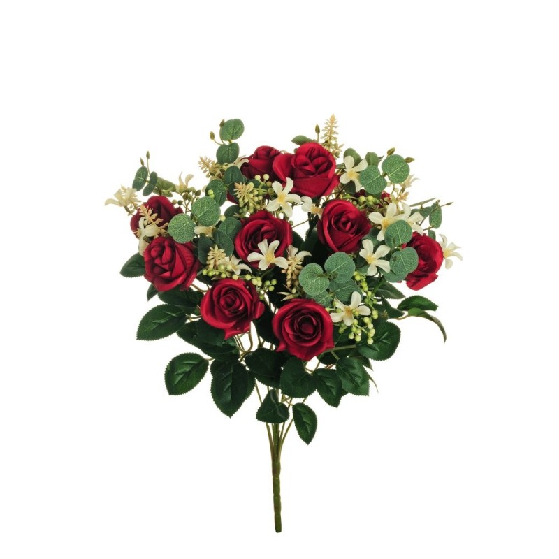 Lot de 6 Mini rose, plastique et rembourrage en tissu, branche x11, 49 cm artificiel rouge 