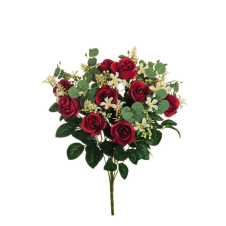 Lot de 6 Mini rose, plastique et rembourrage en tissu, branche x11, 49 cm artificiel rouge 